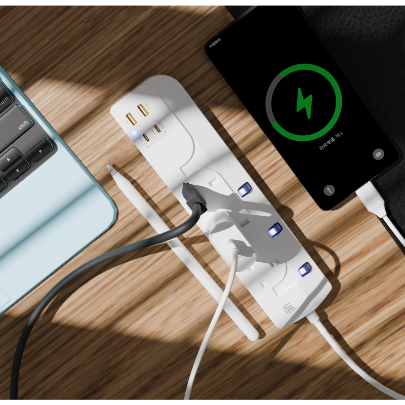 UE Electronic 65W Type G 7 in 1 GaN USB Extension Socket